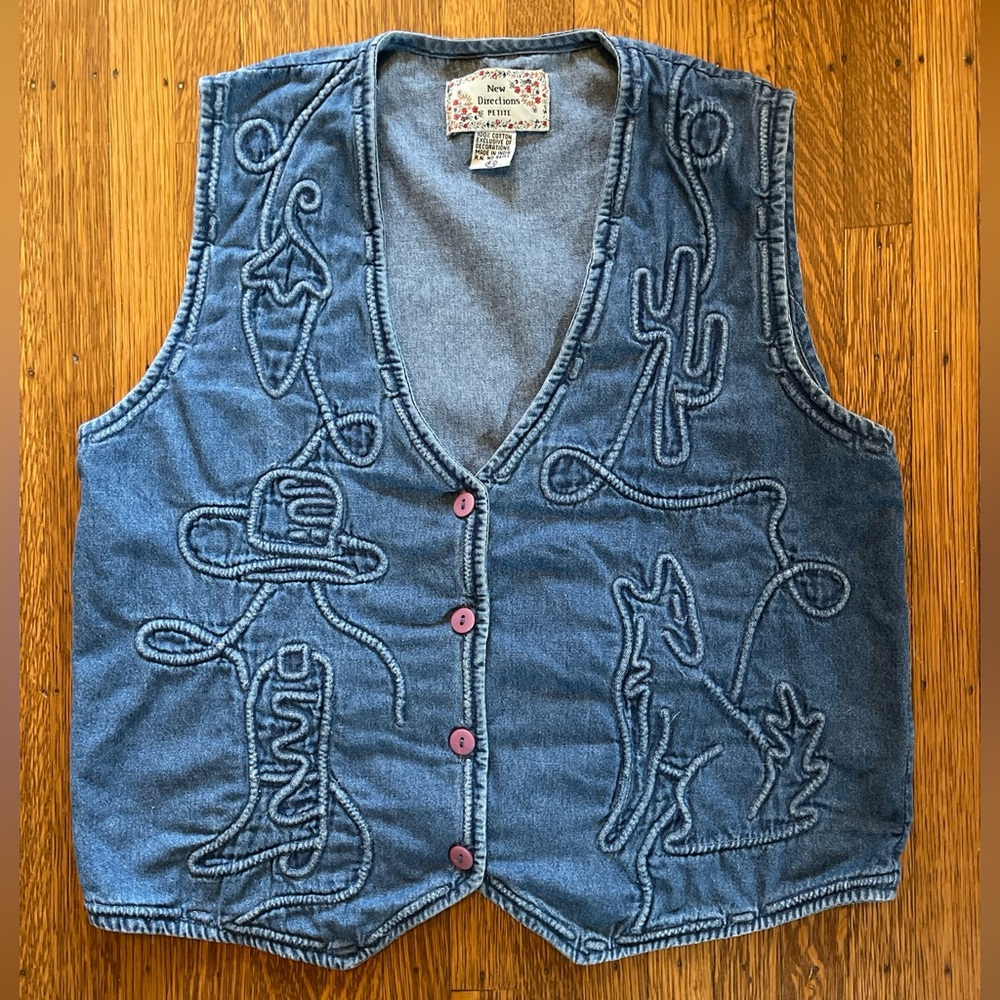 New Directions Vest Rare Cactus Chili Wolf Cowboy Boot And Hat Petite Small